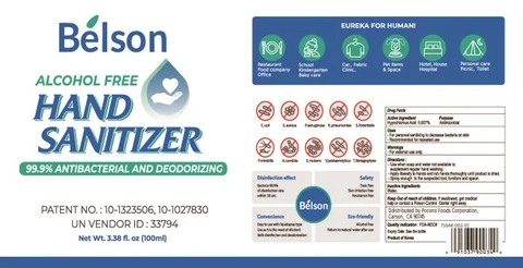 BELSON ALCOHOL FREE HAND SANIZITER 포장