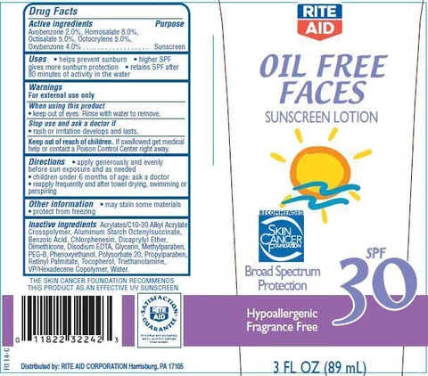 Rite Aid Oil Free Faces SunscreenSPF 30 packaging
