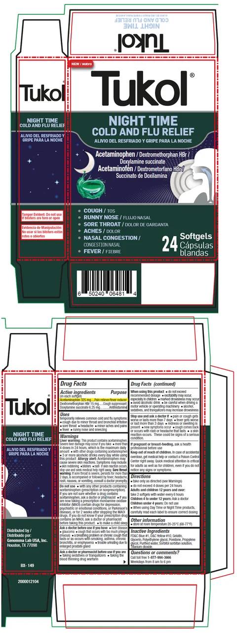 Tukol Night Time Cold and Flu Relief Softgels 포장