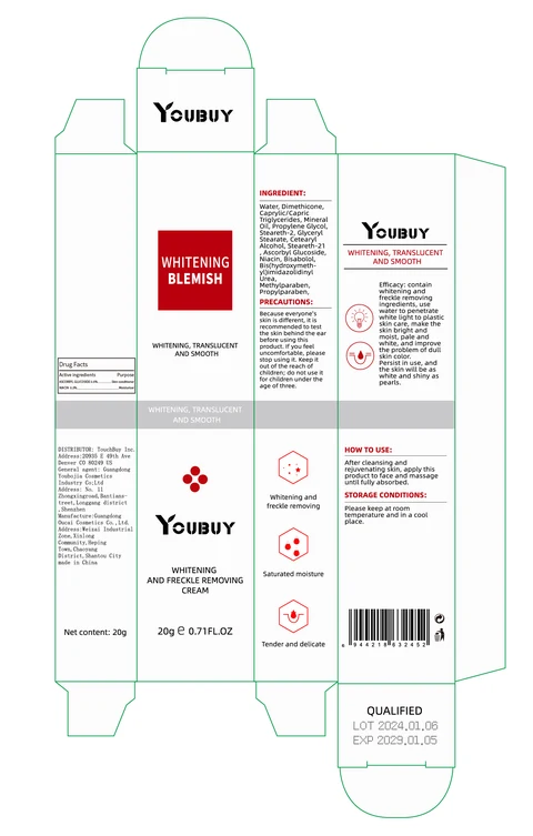 YOUBUY Whitening and Freckle Removing Cream packaging