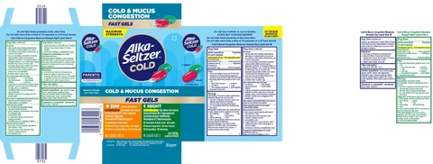ALKA SELTZER COLD Cold Mucus and Congestion Maximum Strength Day Night Fast Gels 포장