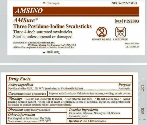 AMSure Three Povidone-Iodine Swabsticks 포장