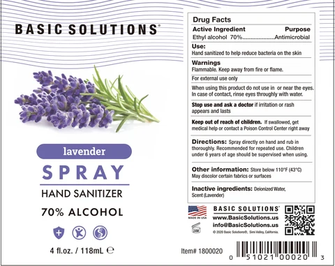 Basic Solutions Hand SanitizerSpray 4 oz lavender 포장