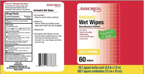 ASSURED Antiseptic Wet Wipes Vitamin E and Aloe 포장