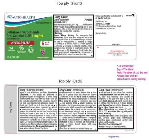 Childrens Cetirizine Hydrochloride Hives Relief packaging