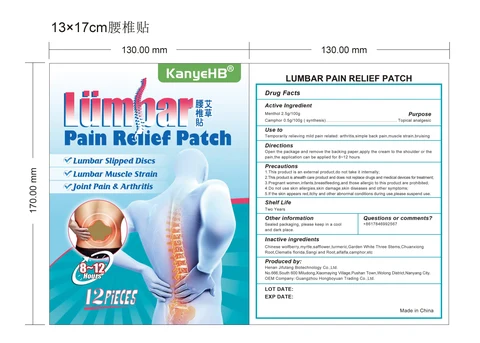 Lumbar Pain Relief Patch packaging