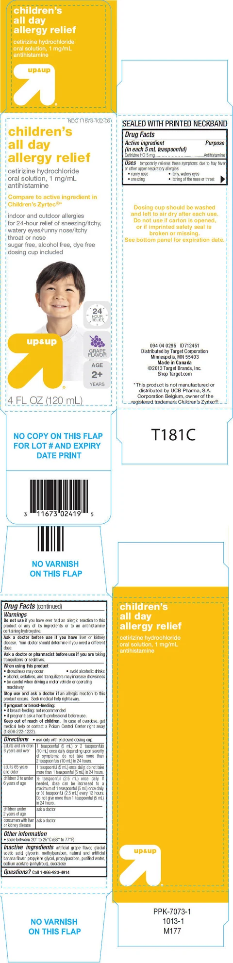 Target Childrens All Day Allergy Relief Sugar Free Grape packaging