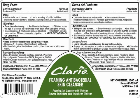 Clario Foaming Antibacterial Skin Cleanser packaging