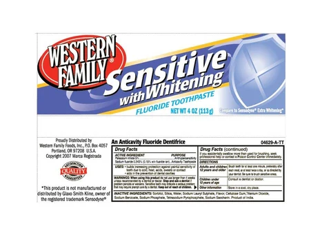 Western Family Sensitive Whitening Fluoride packaging