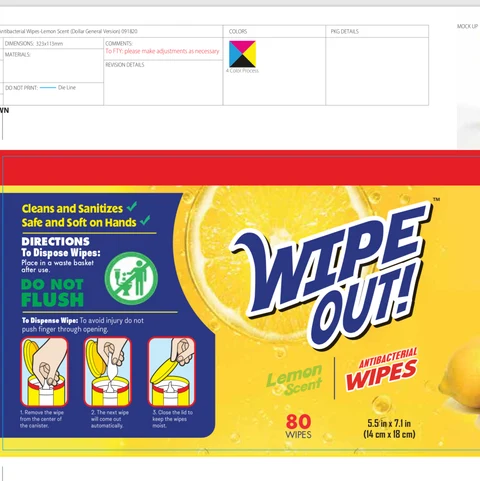 WIPE OUT Antibacterial Wipes Lemon Scent packaging