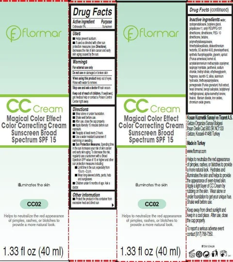 flormar CC Magical Color Effect Color Correcting Cream Sunscreen Broad Spectrum SPF 15 CC02 packaging