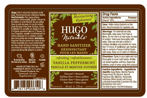 HUGO NaturalsVANILLA PEPPERMINT HAND SANITIZER packaging