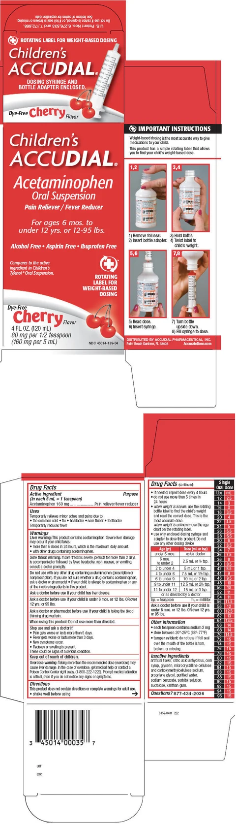 Childrens ACCUDIAL Pain reliever/ Fever reducer packaging