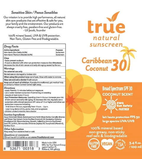 true natural Caribbean Coconut 30 포장