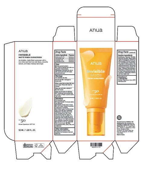 ANUA INVISIBLE MATTE FINISH SUNSCREEN 포장