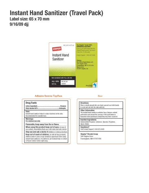Staples Instant Hand Sanitizer packaging