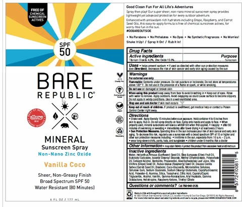 Bare Republic SPF 50 Mineral Sunscreen Vanilla Coco 포장
