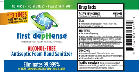 first depHense Alcohol-Free Antiseptic Foam Hand Sanitizer packaging