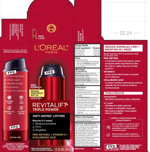 LOreal Paris Revitalift Triple Power Broad Spectrum SPF 30 Sunscreen packaging