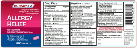 ValuMeds Allergy Relief Antihistamine Diphenhydramine HCl packaging