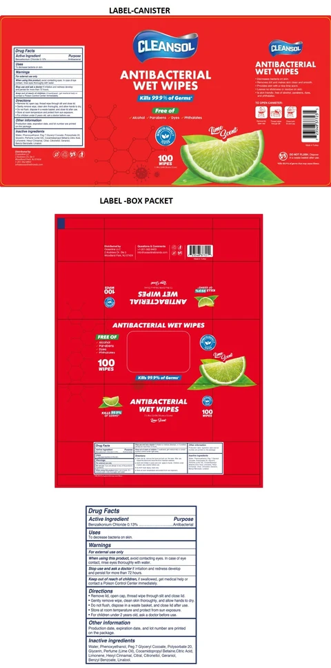 CLEANSOL ANTIBACTERIAL WET WIPES packaging