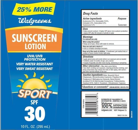 Walgreens Sunscreen SportSPF 30 packaging