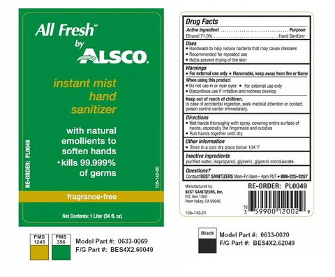 All Fresh by Alsco Instant Mist Hand Sanitizer 포장