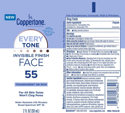 Coppertone EveryTone Face Sunscreen SPF 55 포장
