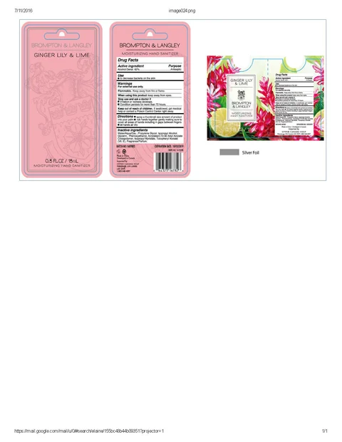 Brompton and Langley Ginger Lily and Lime Moisturizing Hand Sanitizerginger lily and lime packaging