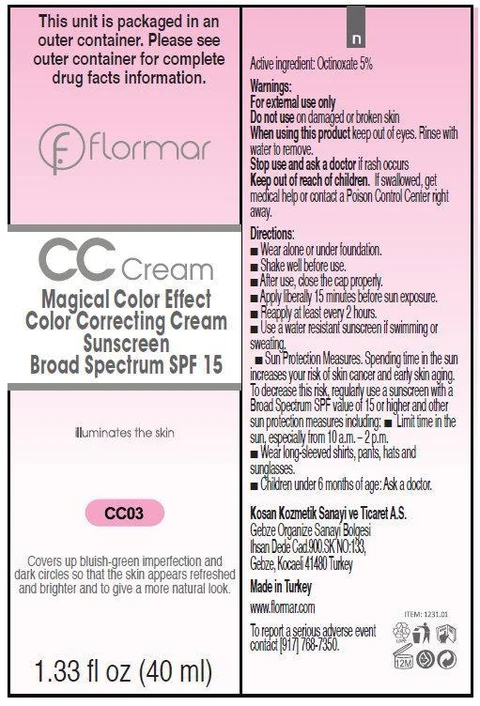 flormar CC Magical Color Effect Color Correcting Cream Sunscreen Broad Spectrum SPF 15 CC03 packaging