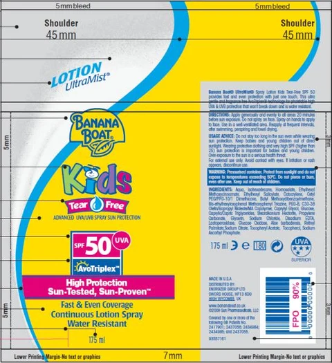 Banana Boat UltraMist Kids Tear Free Lotion SPF 50 포장