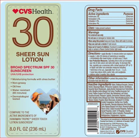 Sheer Sunscreen SPF 30CVS Health 포장