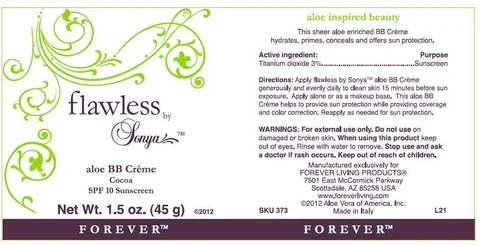 flawless by Sonya aloe BB creme COCOA SPF 10 Sunscreen packaging