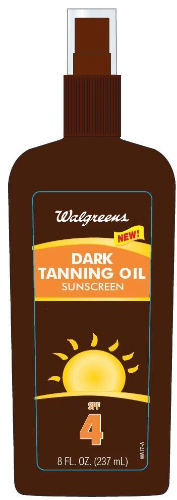 Walgreens Dark Tanning Oil SunscreenSPF 4 packaging