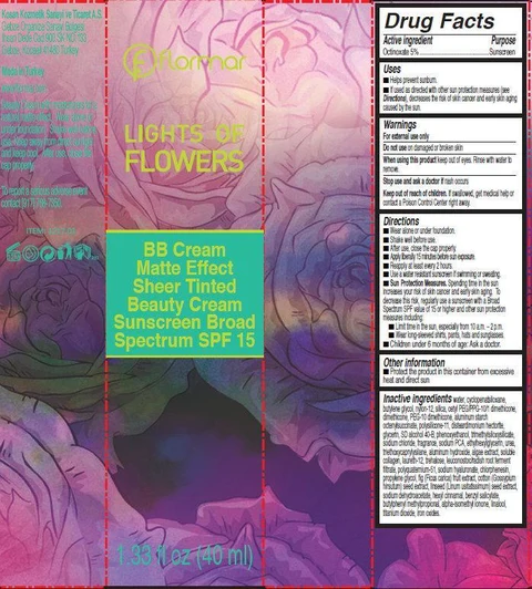flormar BB Matte Effect Sheer Tinted Beauty Cream Sunscreen Broad Spectrum SPF 15 LF51 Light packaging