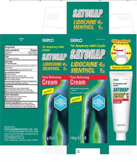 Satohap Lidocaine 4% Menthol 1% Pain Relieving Cream 포장