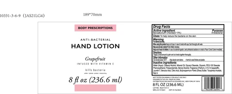 BODY PRESCRIPTIONS Grapefruit INFUSED WITH VITAMIN E ANTIBACTERIAL HAND 포장
