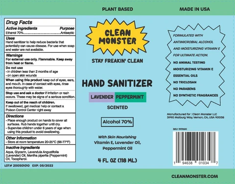 Clean Monster Lavender Peppermint Hand Sanitizer 포장