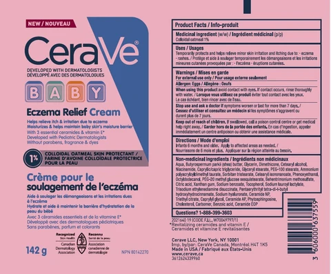 CeraVe Developed With Dermatologist Baby Eczema Relief Cream 포장