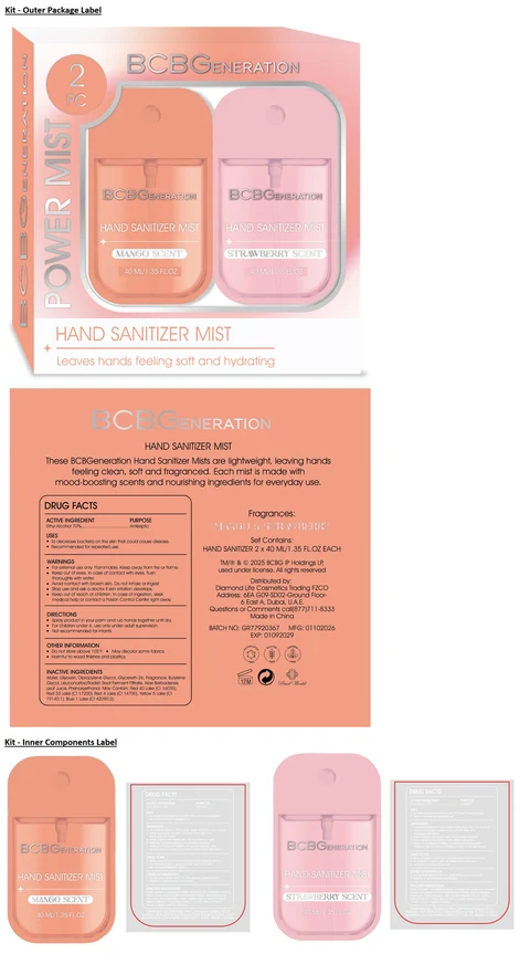 BCBGENERATION 2 PC HAND SANITIZER MIST - MANGO AND STRAWBERRY SCENT 포장