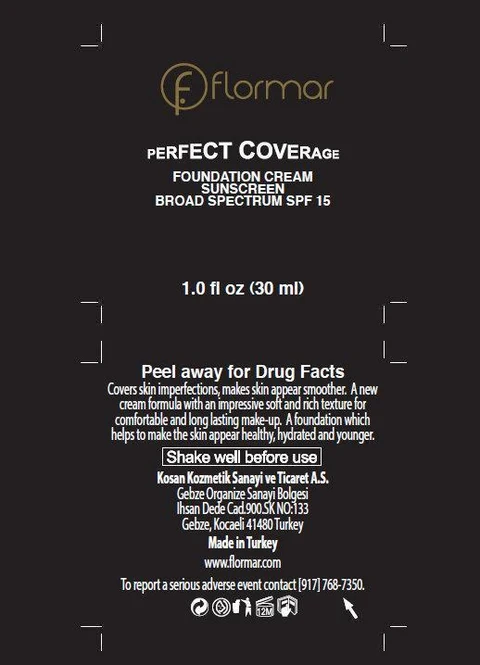 flormar PERFECT COVERAGE FOUNDATION SUNSCREEN BROAD SPECTRUM SPF 15 101 Pastelle packaging