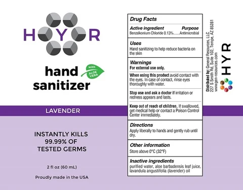 HYR Hand Sanitizer with Aloe VeraLavender packaging