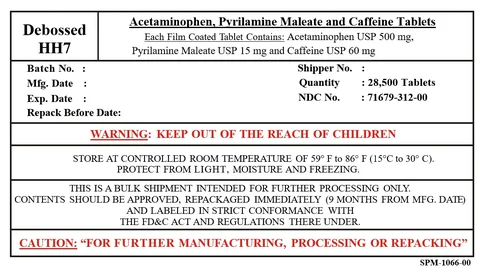 Acetaminophen 500 Pyrilamine Maleate 15 and Caffeine 60 packaging