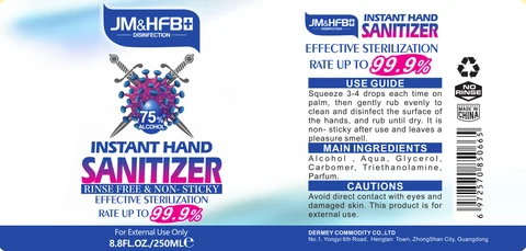 Wash-free hand sanitizer packaging