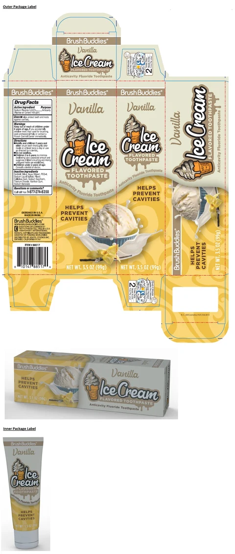 Brush Buddies Vanilla Ice Cream FLAVORED Anticavity Fluoride packaging