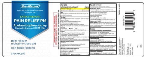 ValuMeds Pain Relief PM Pain Reliever and Nighttime Sleep Aid Acetaminophen, Extra Strength 포장