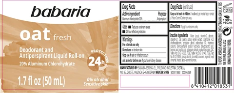 Babaria Oat Fresh Deodorant and Antiperspirant Liquid Roll-On 포장