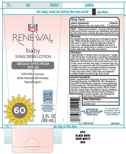 Rite Aid RENEWALbaby sunscreen SPF 60 packaging