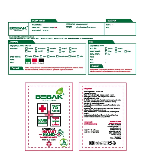 Bebak Laboratories Hygenic Instant Hand Sanitizing Wipe 포장