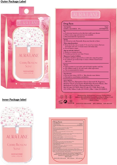 AURA LANE HAND SANITIZER CHERRY BLOSSOM SCENT 포장